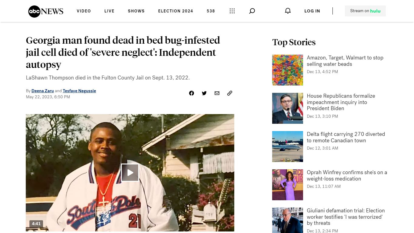 Georgia man found dead in bed bug-infested jail cell died of 'severe ...