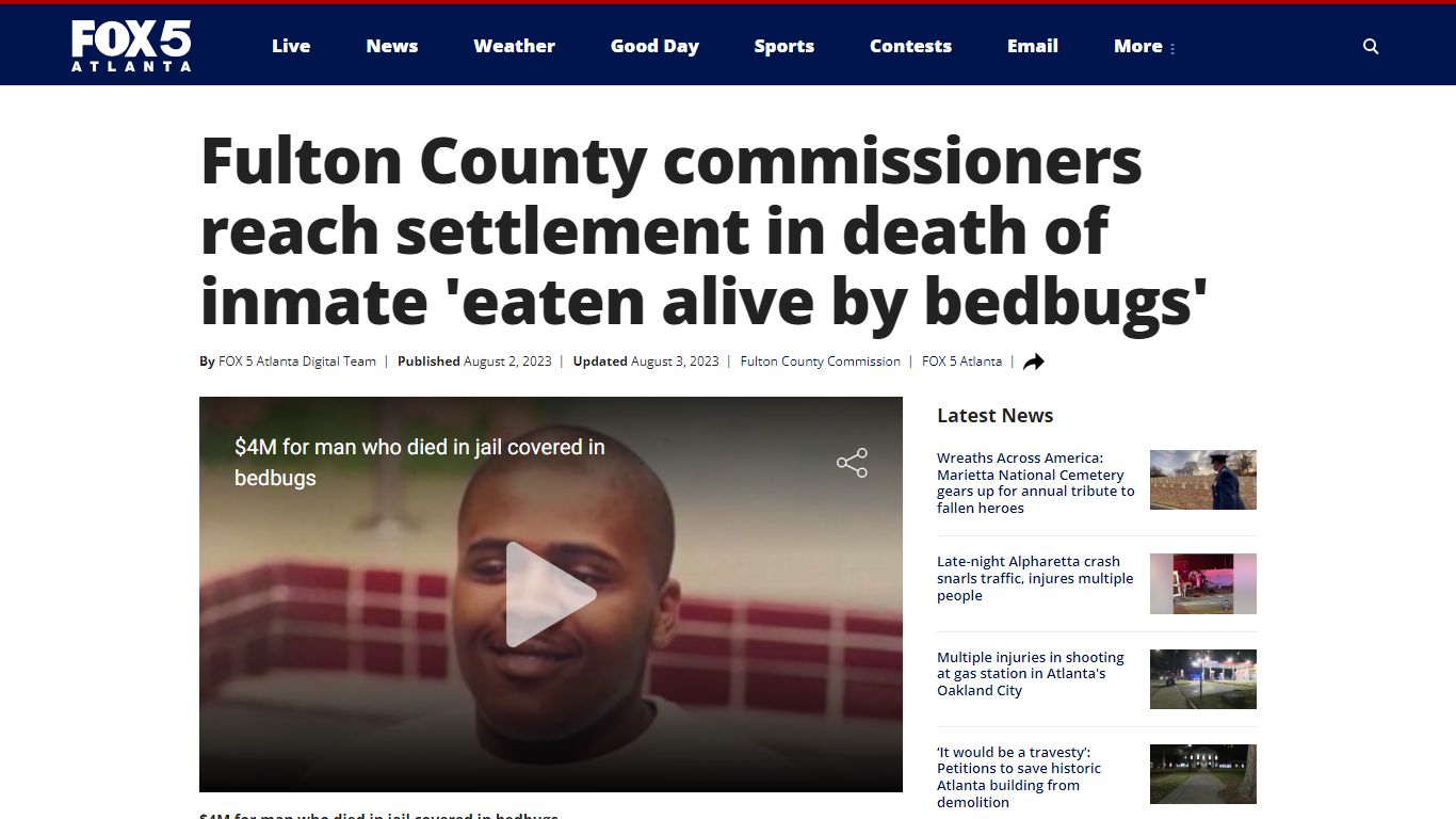 Fulton County commissioners reach settlement in death of inmate 'eaten ...