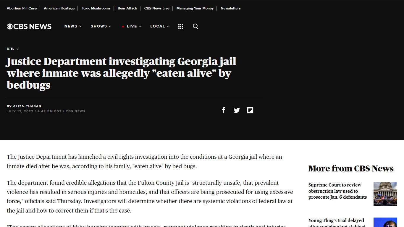 Justice Department investigating Georgia jail where inmate was ...